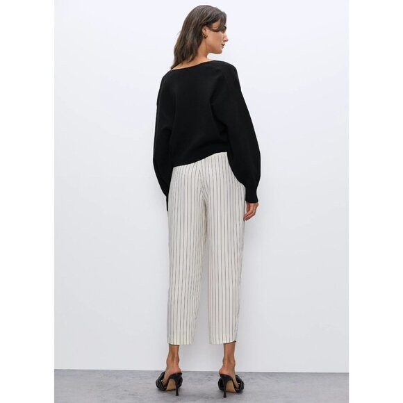 Aritzia BABATON Modesto Black Striped Matte Satin Pleated Trousers Pants, Size 6 - Picture 12 of 15